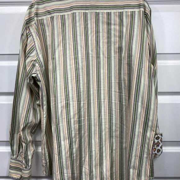 Robert Graham Long Sleeve Striped Button Down Shirt Flip Cuff Men XL velvet trim - Picture 5 of 5